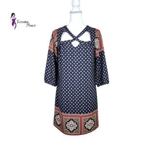 Skies Are Blue Women's Dark Blue Boho Mini Crossfront Dress Size XS